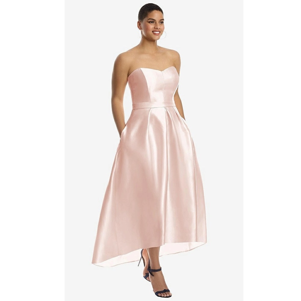 Alfred Sung: STRAPLESS SATIN HIGH LOW DRESS WITH POCKETS (NWT)
